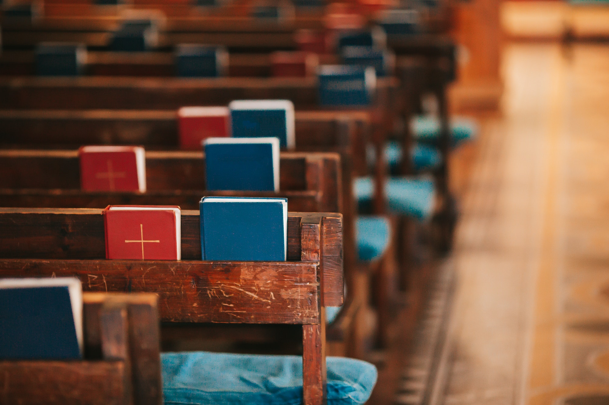 Bible on wooden table in church